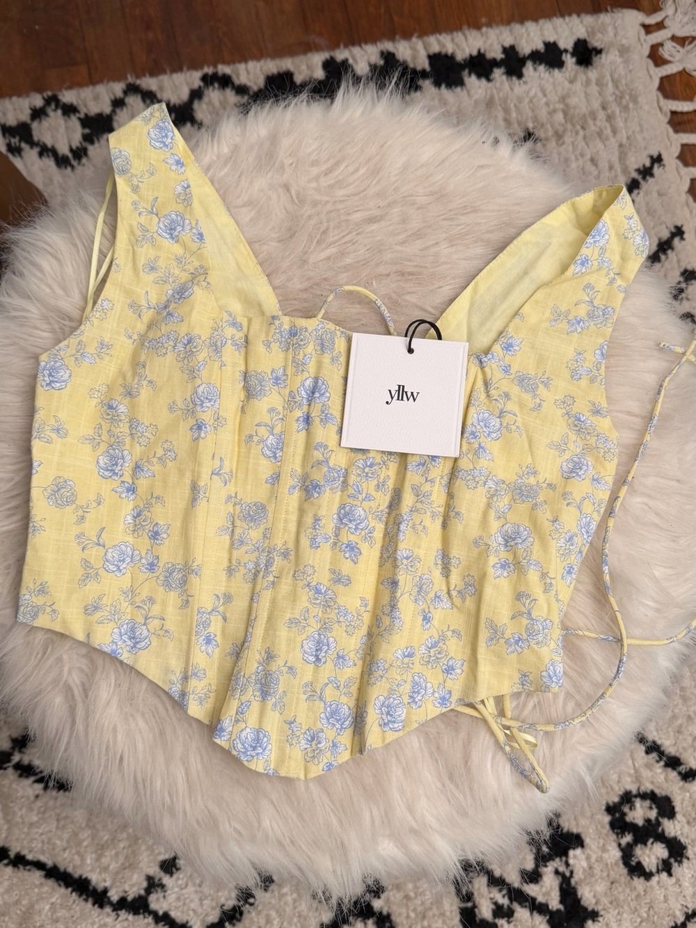 yllw Yellow Floral Corset Tank Top